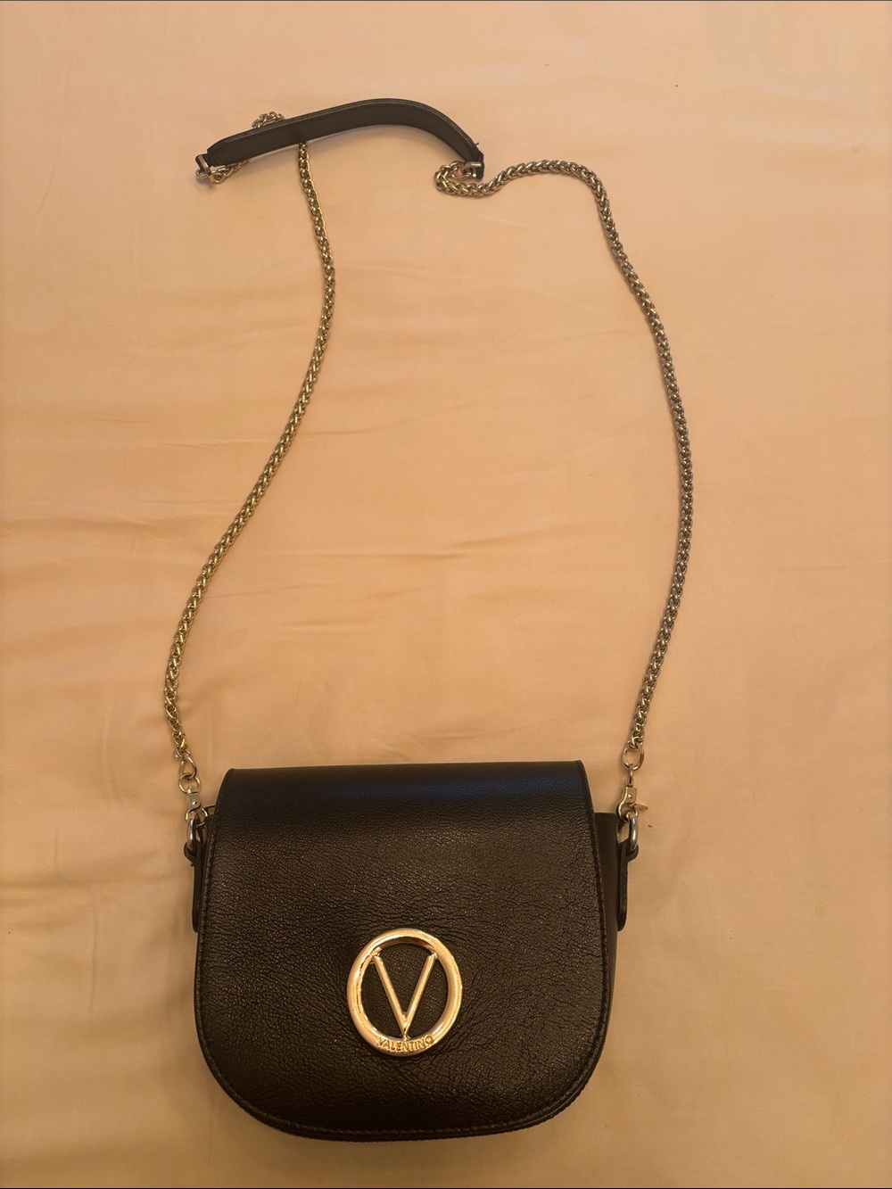 Valentino Black Leather Crossbody Bag with Gold Logo